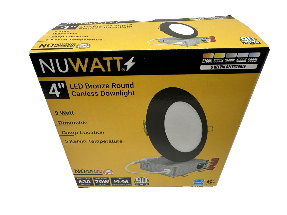 NEW NUWATT 4” LED Bronze Round Canless Downlight 9 Watt Dimmable Indoor/Outdoor