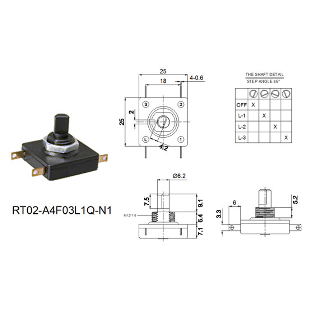 4Position Square Rotary Switch 250V3A Multi-band Coded Knob Switch Speed Control