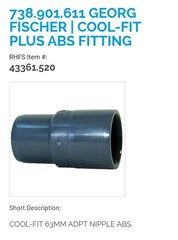Georg Fischer 738901611 ABS Nipple Fitting 63MM ADPT 738.901.611