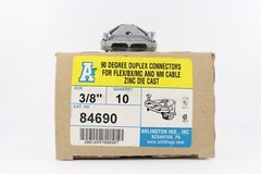 CASE OF 10 ARLINGTON 84690 3/8″ 90DEG DUPLEX CONNECTORS FOR FLEX/BX/MC, DIE/CAST