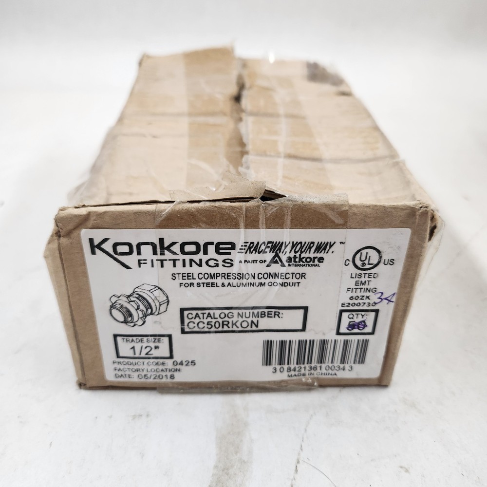 KONKORE CC50RKON, 1/2″, Steel, Non-Insulated, Compression, EMT Connector , 34 pc