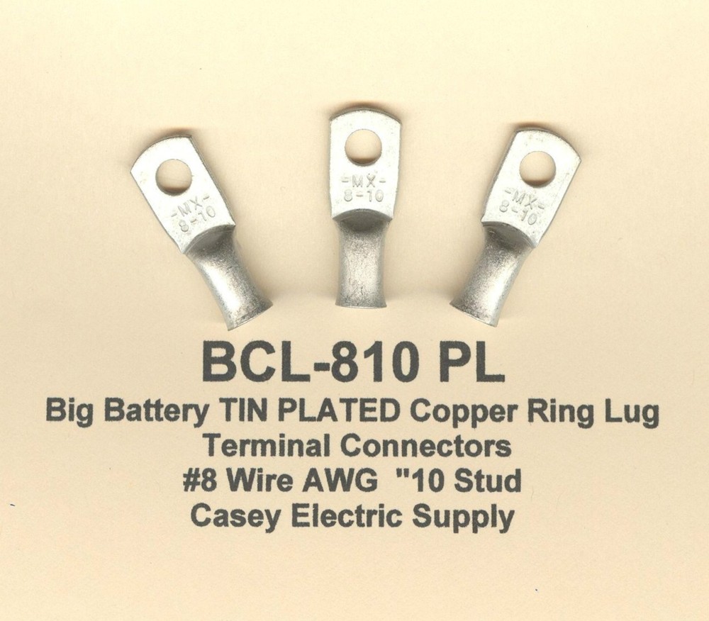 10 TIN PLATED Big Battery Copper RING Lug Connectors #8 Wire Gauge AWG #10 Stud