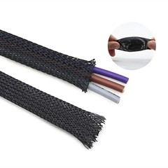 Black PET Expandable Wire Cable Sleeving Sheathing Braided Loom Tubing 1/8″ – 2″