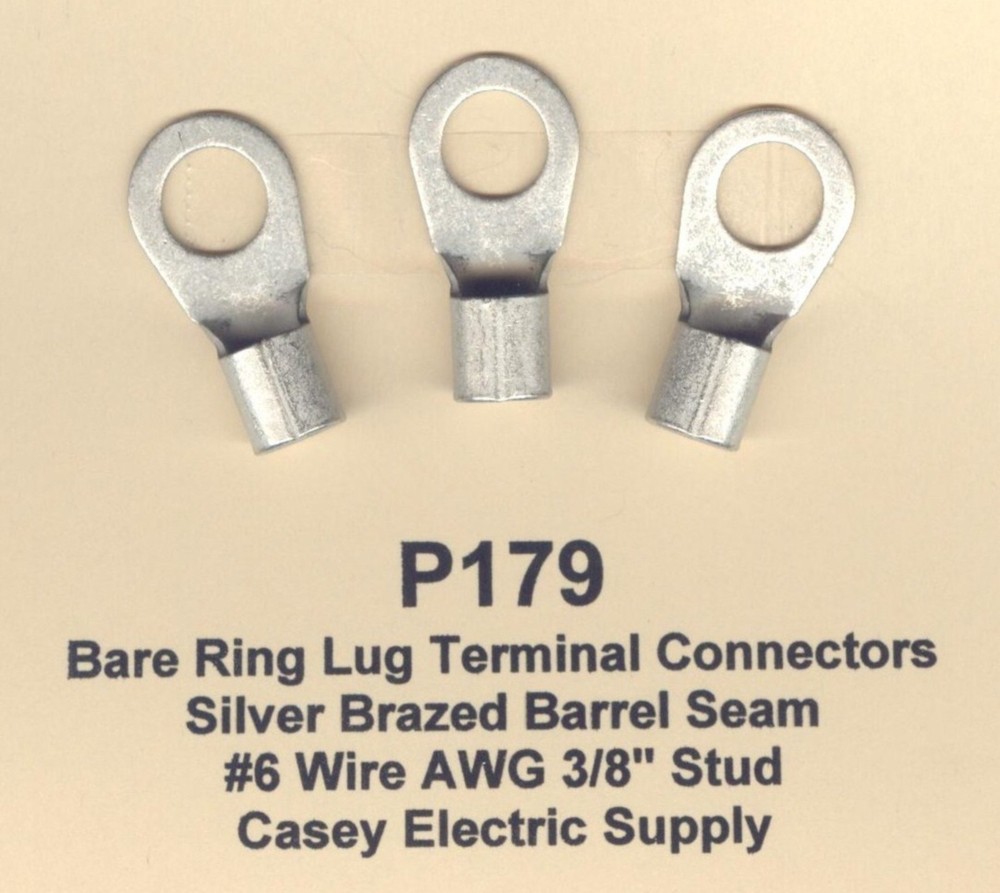 20 Bare RING Lug Brazed Barrel Terminal Connectors #6 Wire Gauge AWG 3/8″ Stud