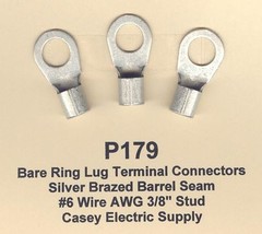 20 Bare RING Lug Brazed Barrel Terminal Connectors #6 Wire Gauge AWG 3/8″ Stud