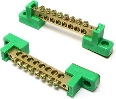 8 Position Brass Terminal Block Bus Bar, 2pcs Grounding Strip