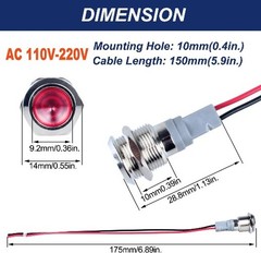 5 Pcs 12mm 110V 220VAC Metal LED Indicator Light 1/2 Mounting Hole Waterproof