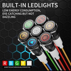 2Pcs 10MM 12V LED Metal Indicator Light IP67 Waterproof 180 Changeable Symbols