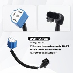 2PCS 7 Inch H13 to H4 LED Headlight Adapter Pigtail Socket, Heat Resistant Wirin