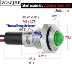 UL Listed Mini Indicator Light 8mm 0.31 Waterproof Domed Sphere High Head Metal
