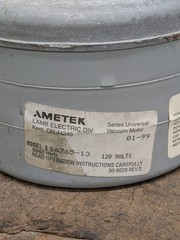 Ametek Lamb 116765-13 Vacuum Motor 120V 50/60Hz Universal Vacuum Motor Blower