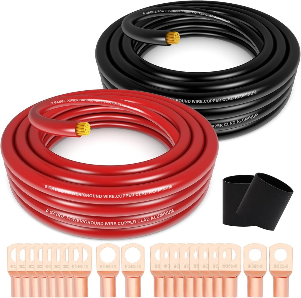 1/0 Gauge Wire Copper Clad Aluminum CCA 40FT AWG 1/0, 20FT-RED/Black