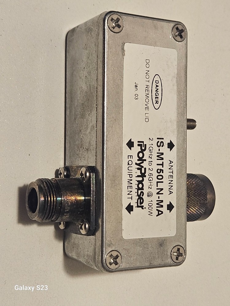 POLLYPHASER IS-MT50LN-MA RF EMP/LIGHTNING/SURGE PROTECTOR 2.1-2.6GHz @100W NM/NF