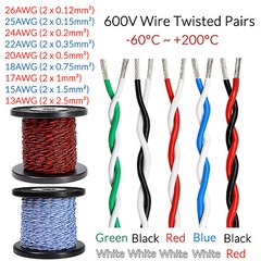 0.12-2.5mm² Wire Twisted Pairs 1-100 Metres Long PTFE hi-temp wire twisted pair