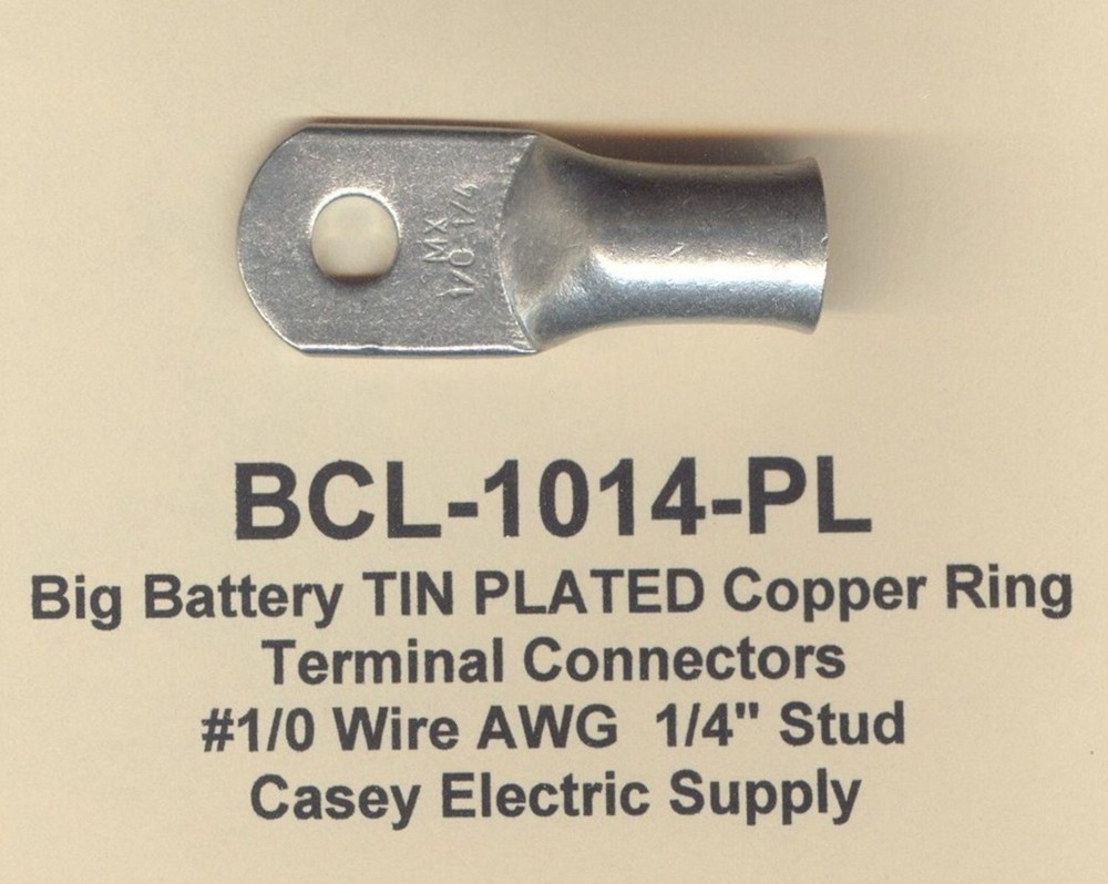 20 TIN PLATED Copper Ring Lug Terminal Connector #1/0 Wire Gauge 1/4″ Stud MOLEX