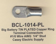 20 TIN PLATED Copper Ring Lug Terminal Connector #1/0 Wire Gauge 1/4″ Stud MOLEX