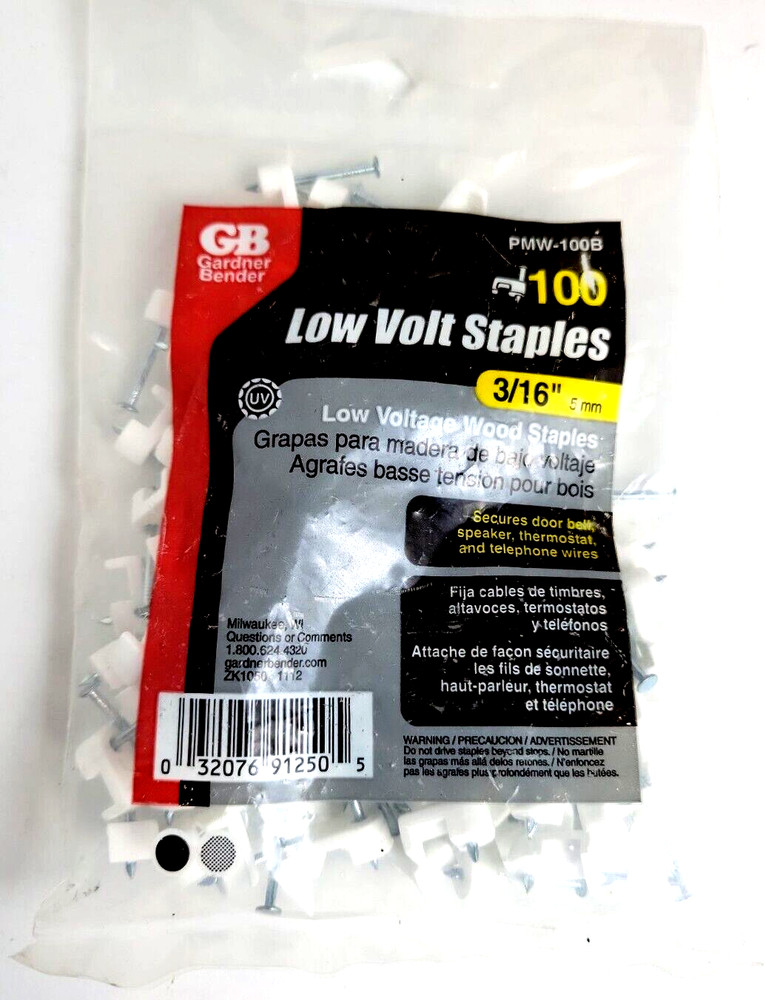 Gardner Bender® PMW-100B Plastic Staples, White, 3/16″ 100 Count – NEW & SEALED