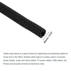 3/16″ 25Ft Self Wrapping Braided Sleeve UL94-V2 Fireproof PET Sleeving, Black