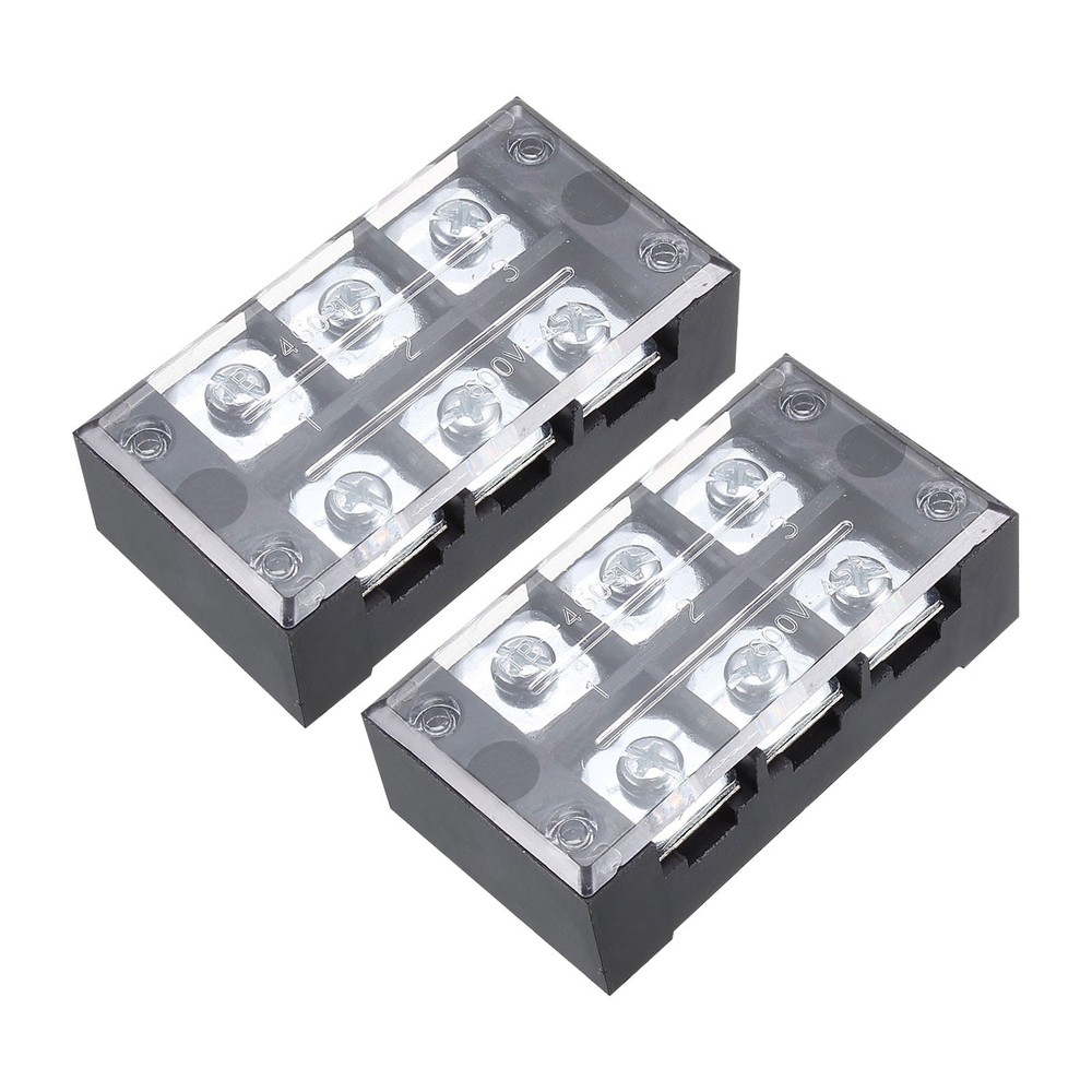 2x 3 Positions Dual Rows 600V 45A Terminal Strip Blocks Barrier Screws w Cover