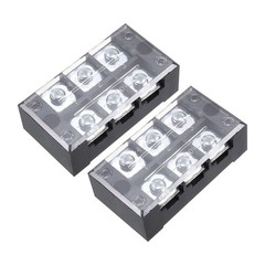 2x 3 Positions Dual Rows 600V 45A Terminal Strip Blocks Barrier Screws w Cover