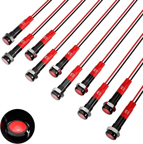 Indicator Light 10pcs 6mm 1/4 AC 12 24V Metal LED Waterproof Red Indicator Light