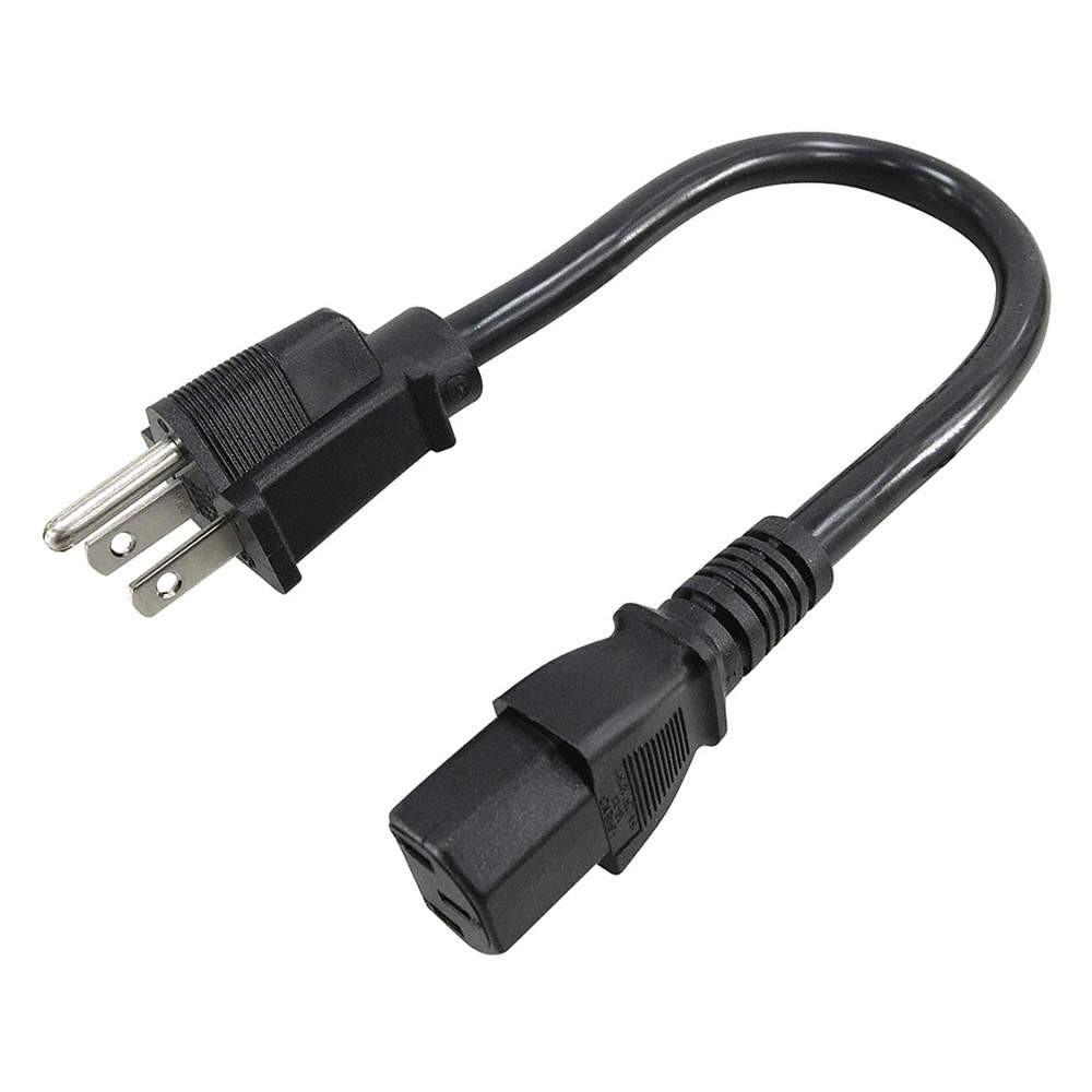 GRAINGER APPROVED 5XFL5ID Power Cord,5-15P,SJT,1 ft.,Blk,15A,14/3 5XFL5