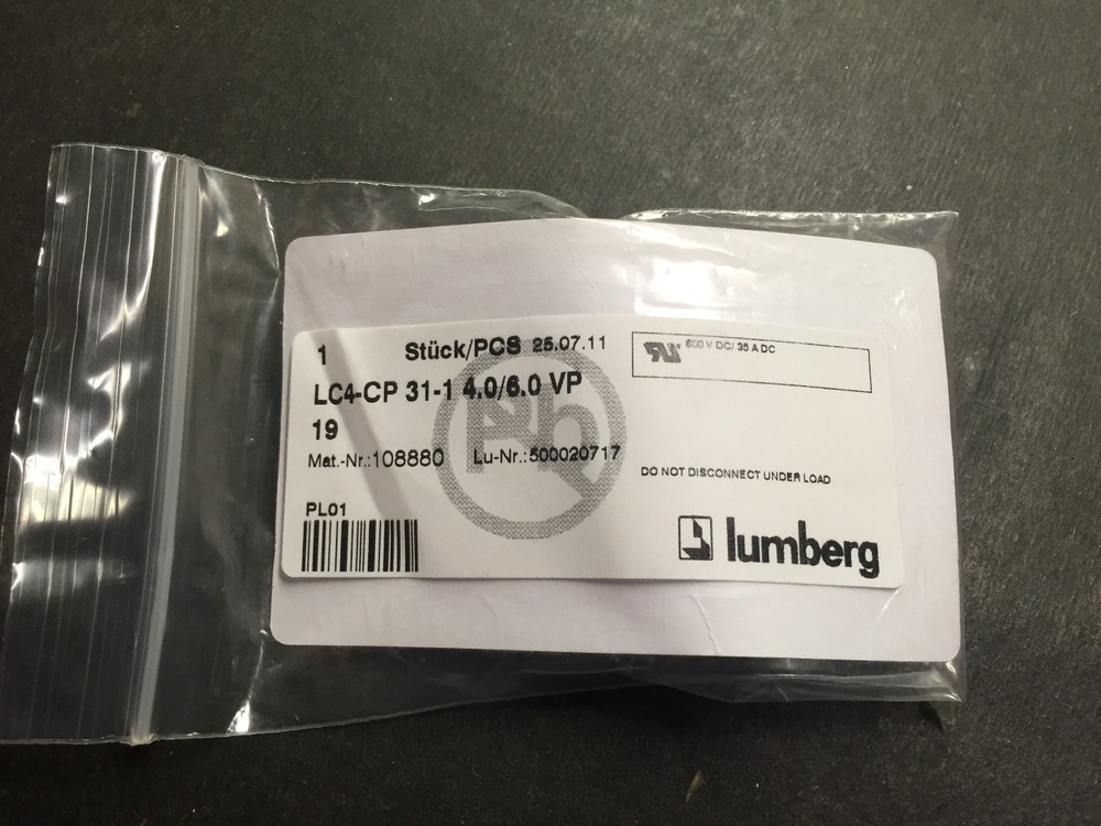 Lumberg LC4-CP 31-1 4.0/6.0 Connector, Power Entry, Receptacle, 40A, 1KV
