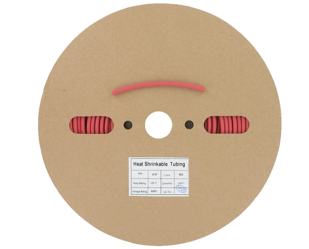 100 Ft 3/16″ ID (4.8mm) Red Polyolefin 2:1 Heat Shrink Halogen-Free RoHS cULus