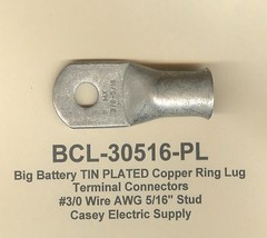 2 TIN PLATED Copper Ring Lug Terminal Connectors #3/0 Wire Gauge 5/16″ USA