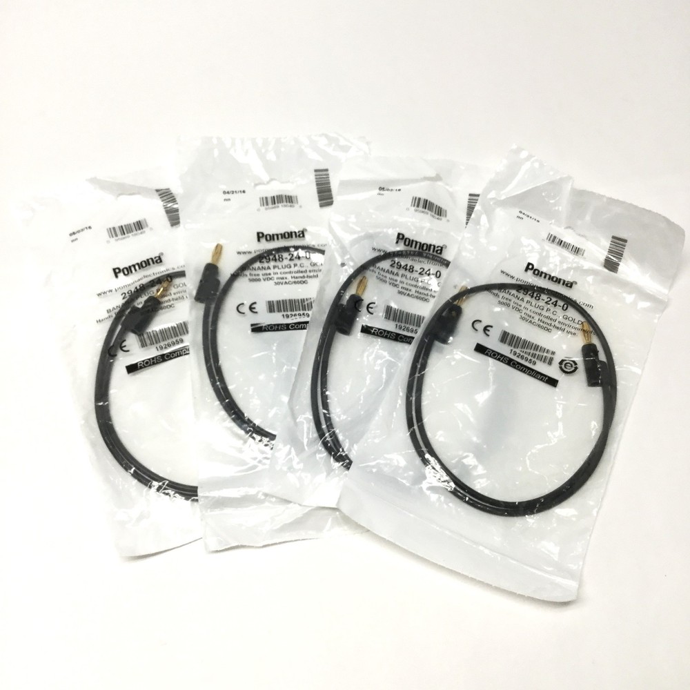 Lot of 4 Pomona 2948-24-0 Stackable Banana Plug Patch Cord Test Lead, Black, 24″
