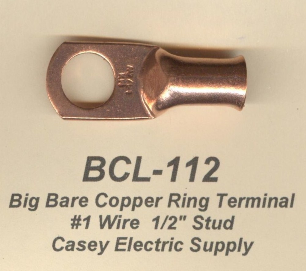 5 Big Bare Battery COPPER Ring Lug Terminal Connector #1 Wire Gauge 1/2″ Stud