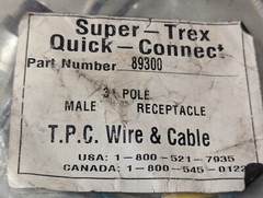 TPC Super Trex Quick Connect 16AWG 4 Pole Male 90° Receptacle 1′ Pigtails 89300