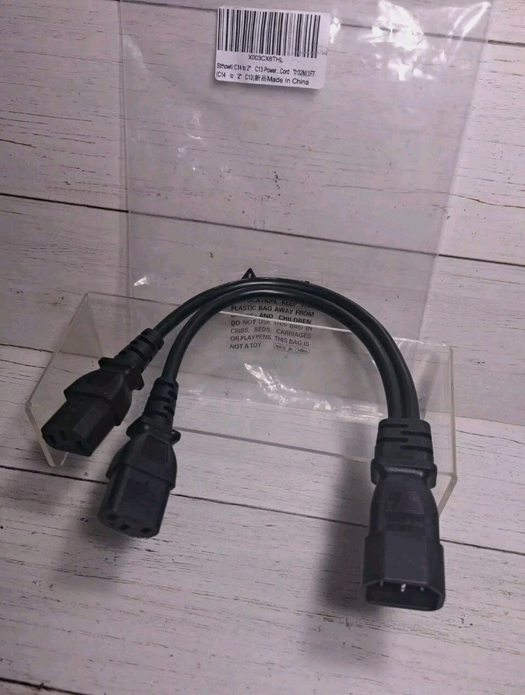 NEMA Splitter Cord C14 to 2X C13 Y Splitter Cord 1 Foot, 10A/250V, 18/3 AWG