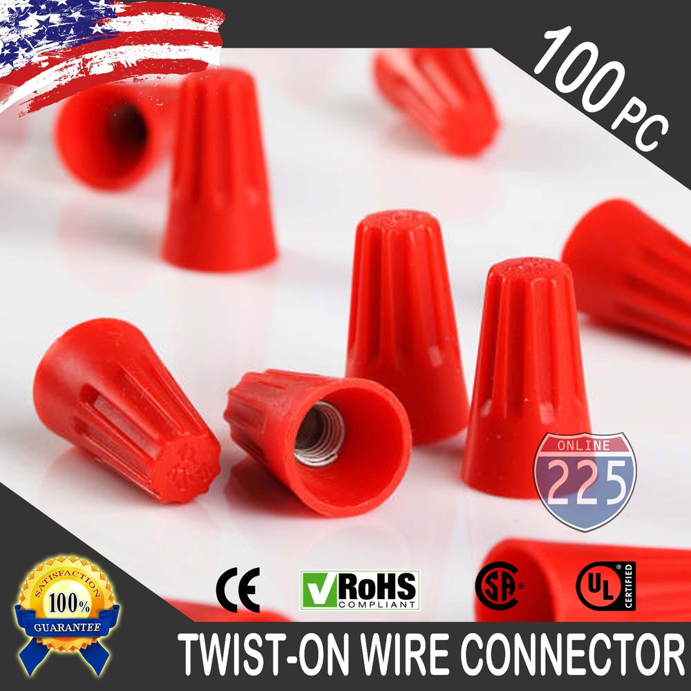 (100) RED Twist-On Wire Connector Connection nuts 18-10 Gauge Barrel Screw US