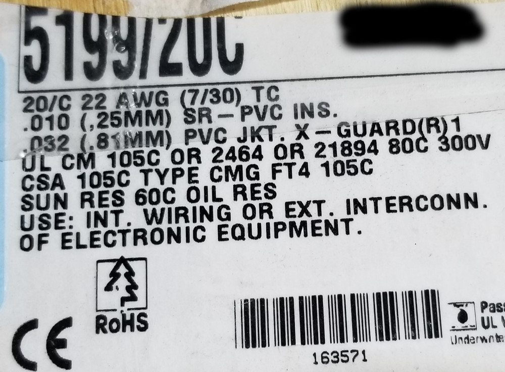 Alpha Wire 5199/20C 22/20C Xtraguard 1 Shielded Control Cable UL-21894 Gray /5ft
