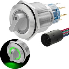 UL Listed Rotary Switch 22mm 3 Position Green LED Latching Selector Switch 110V