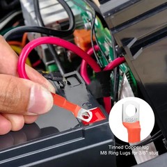 2PCS 2AWG Battery Cable with 3/8″ Tinned Copper Lugs Pure Copper RV Marine Solar