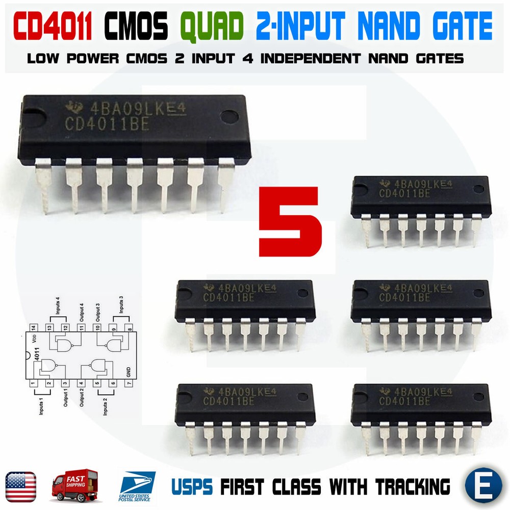 5pcs CD4011 CD4011BE CMOS 2-Input NAND Gate DIP-14 Texas Instruments USA Seller