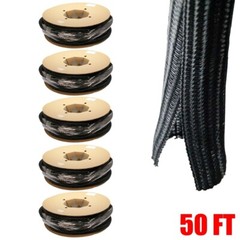 5x 50FT 1″ Self Closing Cable Sleeve Sock Wrap Braided Flexible Organizer Black