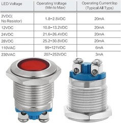 16mm 5/8 Inch LED Signal Indicator Light 110V 120V AC DC Indicator Light