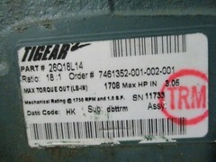 Dodge Tigear 26Q18L14 Ratio 18:1 Max HP IN 3.05 Max. Torque Out 1708 A4053DH