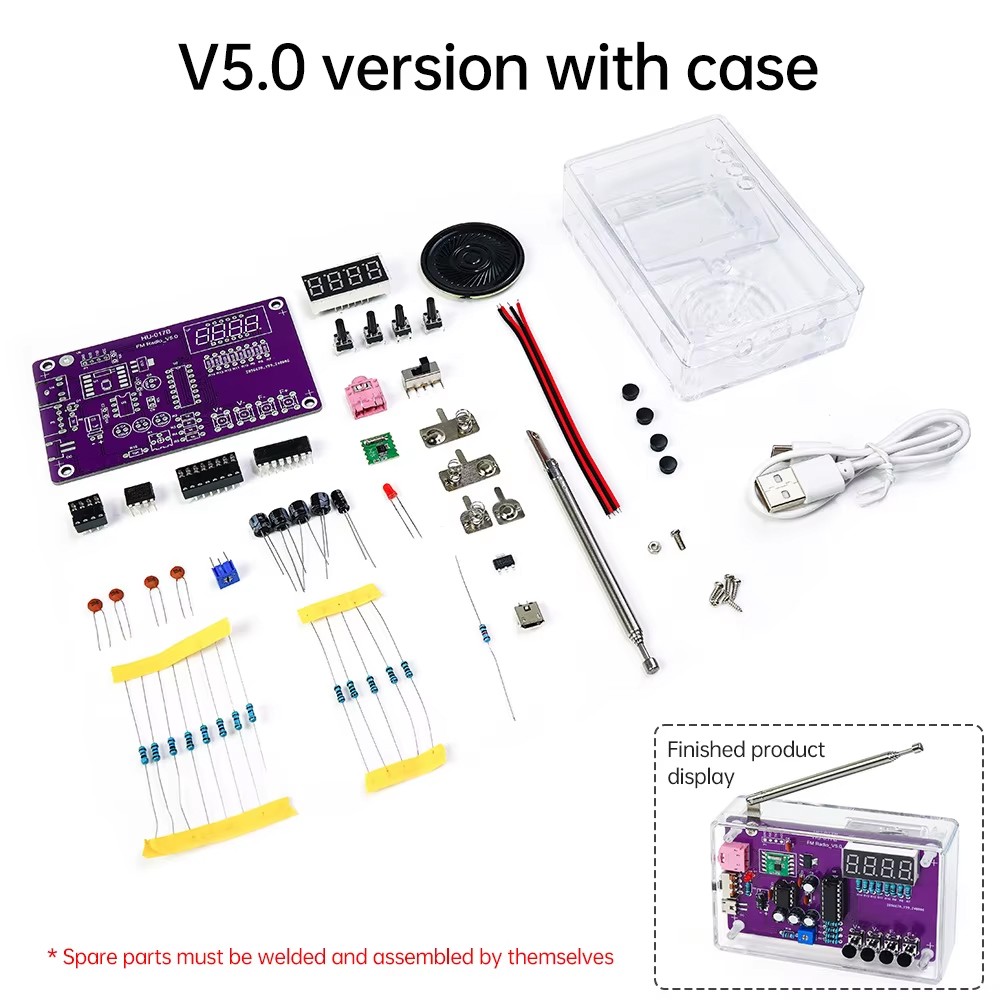 DIY FM Radio Kit Set Electronic RDA5807S Power Amplifier 87-108MHz With Shell