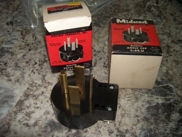 2 New midwest electric products bakelite angle plugs c-64-u 60amp 4w 125/250v