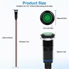 12mm 12 24V LED Indicator Light IP67 Waterproof Indicator Light Pilot Dash Head