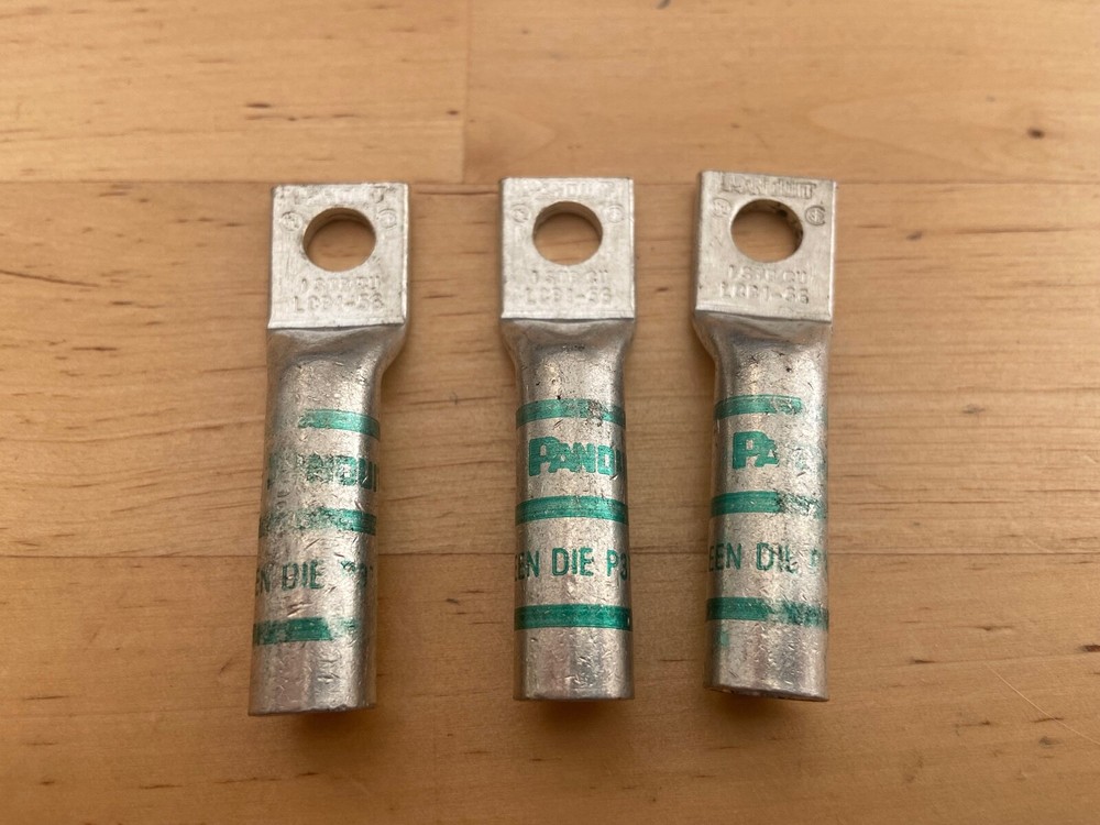3x Panduit LCB1-56-E Copper Lug Long Barrel One Hole, CU Wire #1 AWG, Stud 5/16″