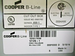 COOPER B-LINE, PANEL ENCLOSURE, 12126-1, 12X12X6