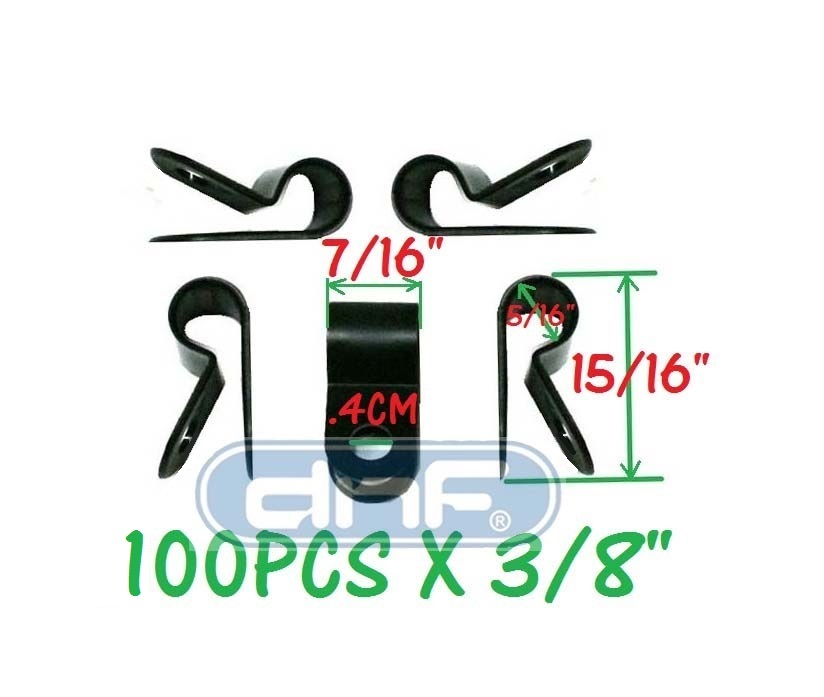 100 PACK PCS 3/8″ Inch IN R-Type CABLE CLAMP NYLON BLACK HOSE WIRE ELECTRICAL UV