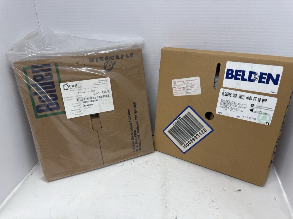 Belden Flat Gray Ribbon Cable 100ft 16 wires 9L28016 008H100 Lot Of 2 NOS