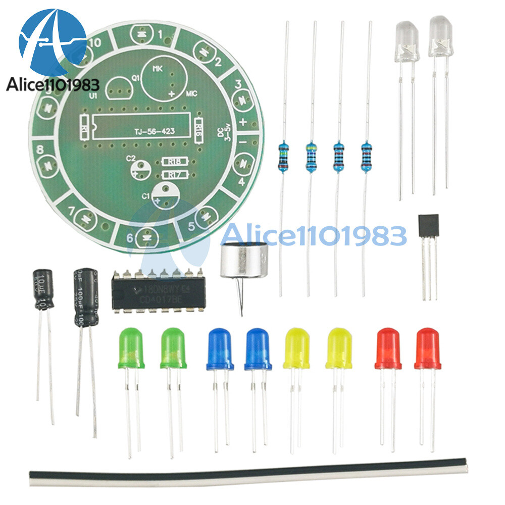 CD4017 Voice Controlled Rotary LED Light Electronic DIY Assembly Training Kit