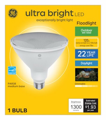 LED Ultra Bright Floodlight Bulb,PAR38 Medium Base,Daylight,16 Watt – 93130317